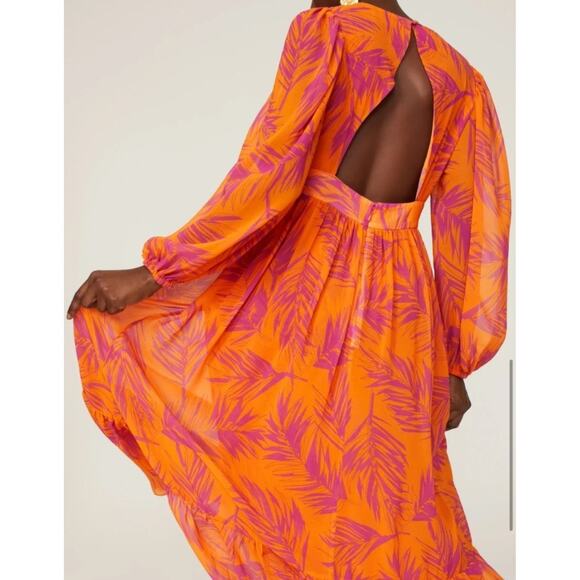 Toccin x RTR Womens Palm Print Open Back Maxi Dress Size 12 Orange - Picture 9 of 16